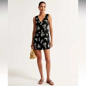 Abercrombie & Fitch Floral Linen Dress Women's M Black White Embroidered Boho